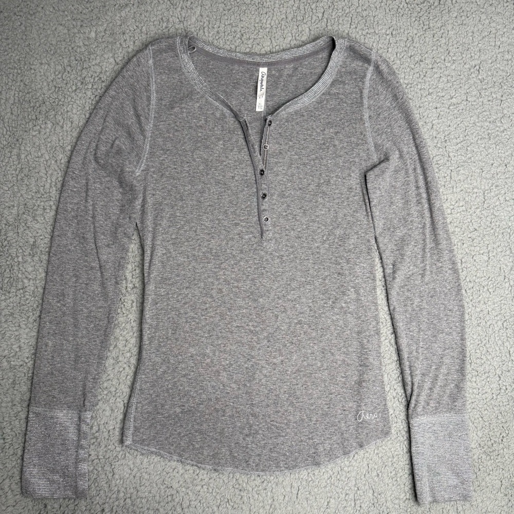 Aeropostale gray henley top glitter sleeve long sleeve casual fitted size XL Y2K